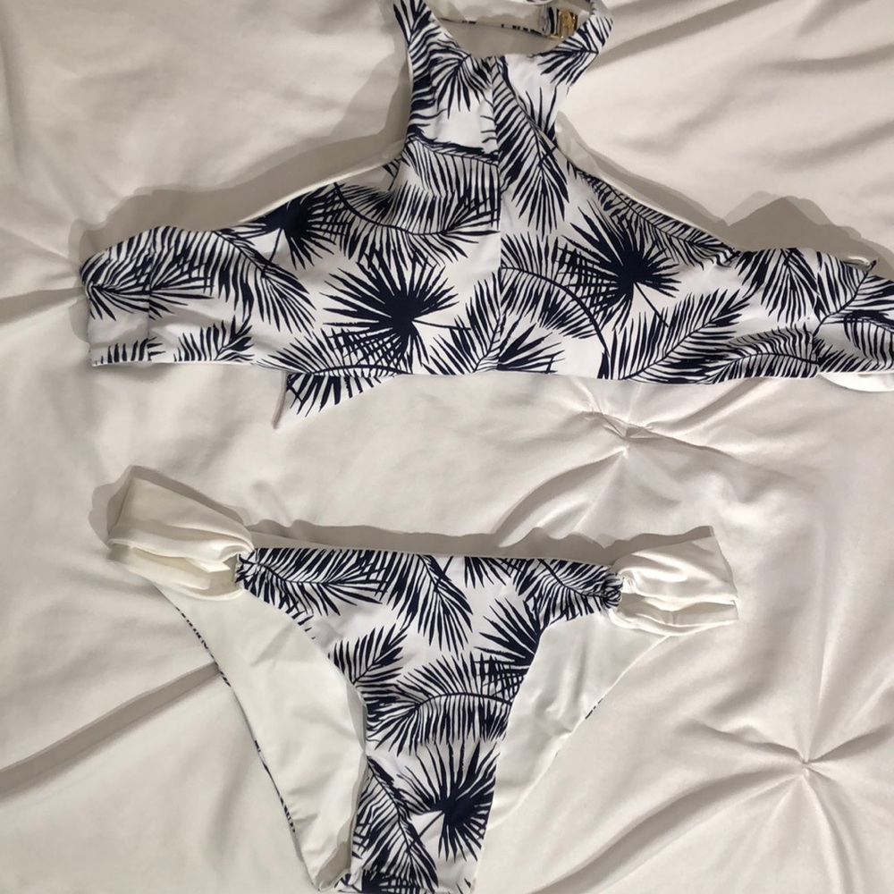 KHONGBOON Royal Blue Palm Tree Reversible Bikini